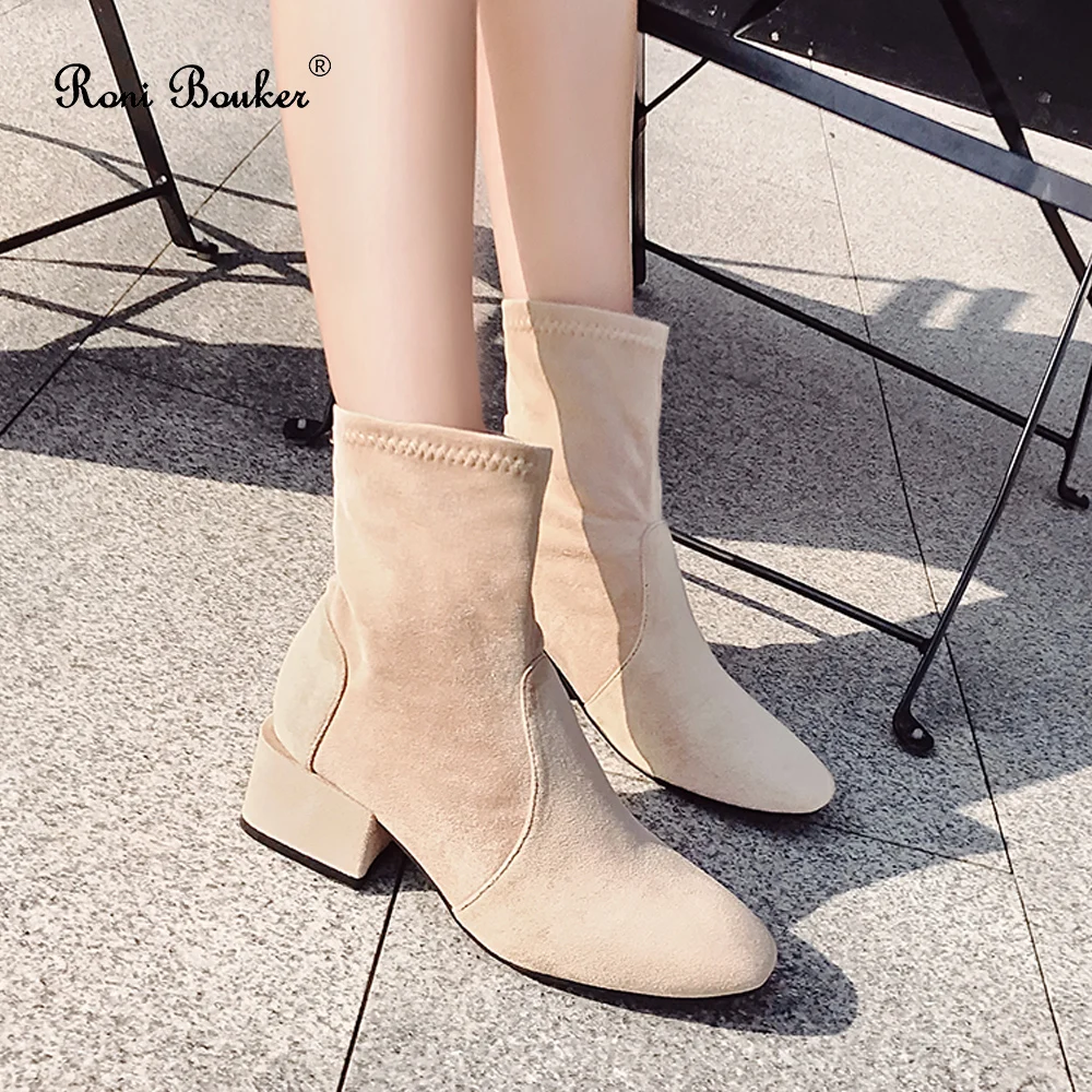 Ботильоны женские из искусственной замши без застежки на низком массивном