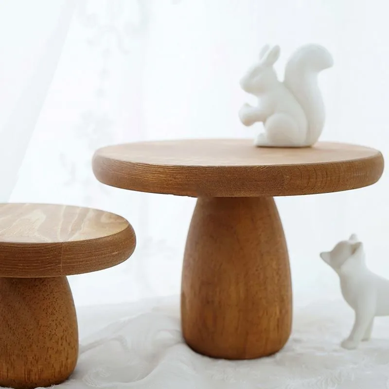 

Dessert Cake Wood Plate Vintage Wooden Mushroom Stand Display Plates Fruit Tray Home Wedding Party Decor Tableware Photo props
