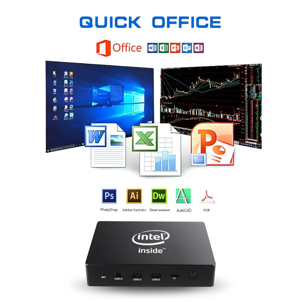 Безвентиляторный мини ПК WIN10 компьютер Intel Celeron J3455 4 ГБ/64 Гб BT4.0 type-C USB 3,0 2,4+ 5,8G Wifi VGA 4K HDMI Windows 10 NUC AK1