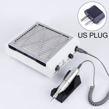 US Plug 2 в 1 40 Вт 45000 об/мин Электрический пылеуловитель для ногтей наконечник для маникюра и педикюра Набор напильников инструменты для ногтей с сверлами для ногтей - Цвет: US Plug