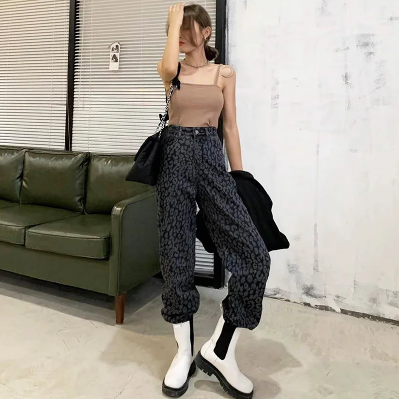 

New Jeans for Women Streetwear Jeans Fashion Leopard Jeans Vintage Washed Jeans Loose High Waist Straight Jeans Harajuku Jeans