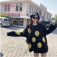 2021 autumn and winter smiley face sweater female students korean loose top knitted bottoming shirt
