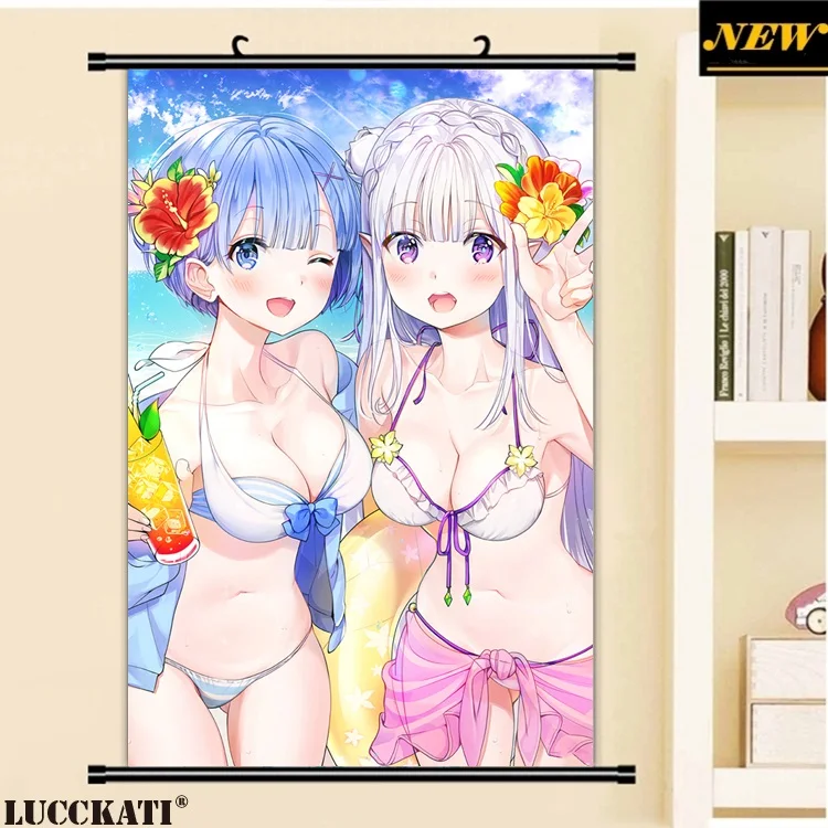 40X60 см Re Zero Re: Zero Kara Hajimeru Isekai Seikatsu Rezero Rem Сексуальная лоли, нарисованная аниме прокрутка, холст, постер