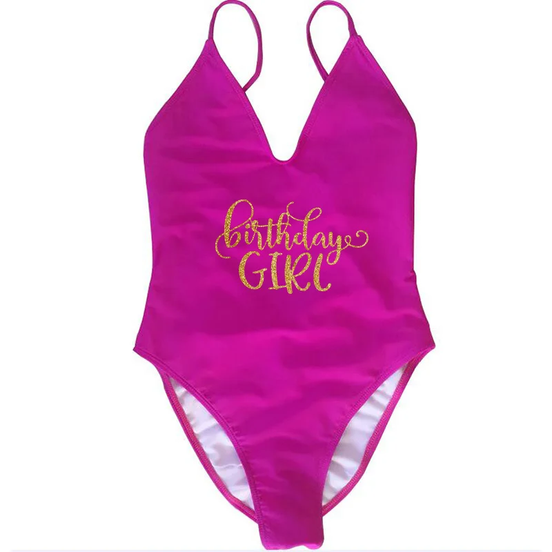 Цельный купальник для девочек на день рождения с золотым буквенным принтом