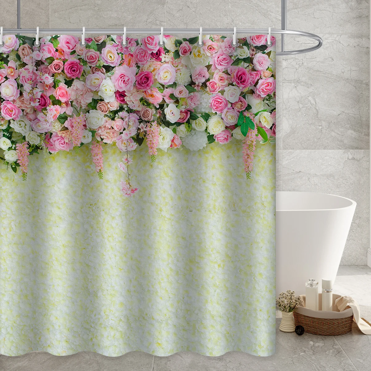 

Natural Floral Shower Curtains Flowers Green Leaf Butterfly Water Color Art Nordic Modern Waterproof Bathroom Decor Curtain Sets