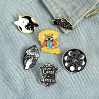 mysterious night enamel pin witch cat moon curse badge custom brooches lapel pin jeans shirt bag magic witchcraft jewelry gift
