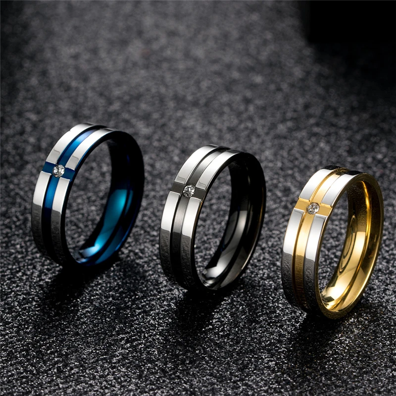 

2020 New Style Gold Color Cross Rings With Cubic Zirconia Wholesale Jewelry for Women Fashion 6mm Stainless Steel Wedding Band