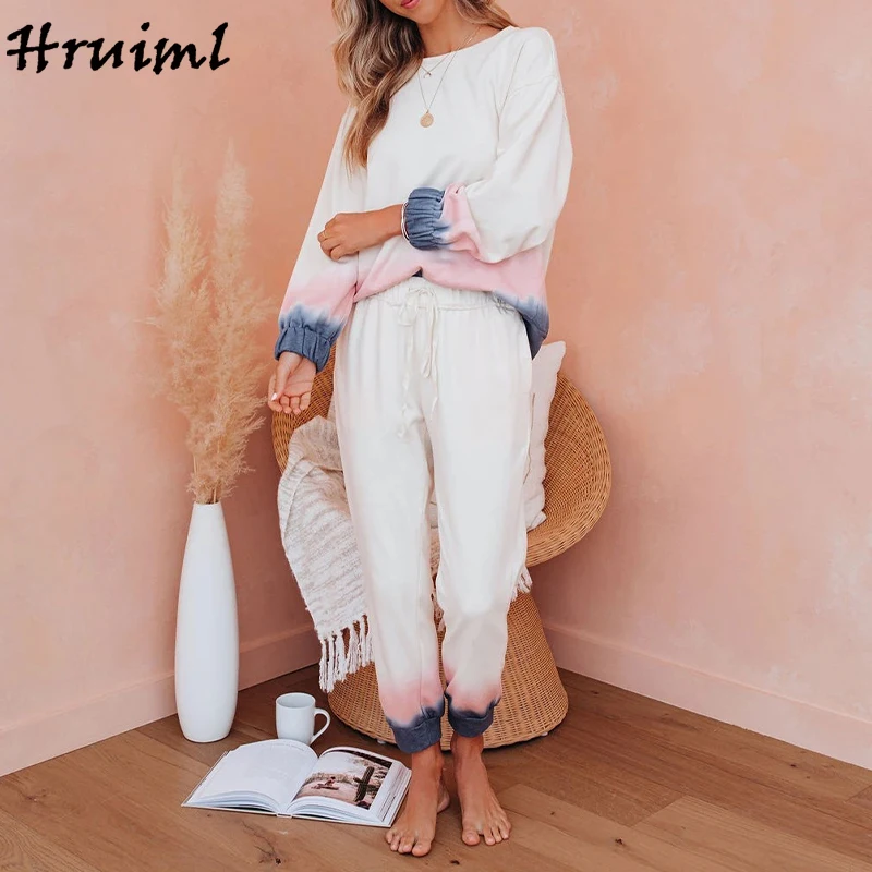 

Casual 2 Piece Set Outfits for Women Fashion 2020 Loose Lounge Wear Autumn Home Clothes O Neck Tops Long Pants Sets Sweat Suits