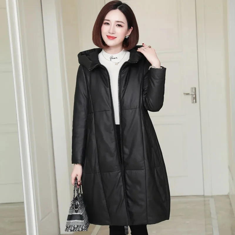 Leather Cotton Coat Mid-Length Thick Velvet Women 2022Leather Jacket Winter Coat Haining Female Imitation Fur Jacket Solid Color