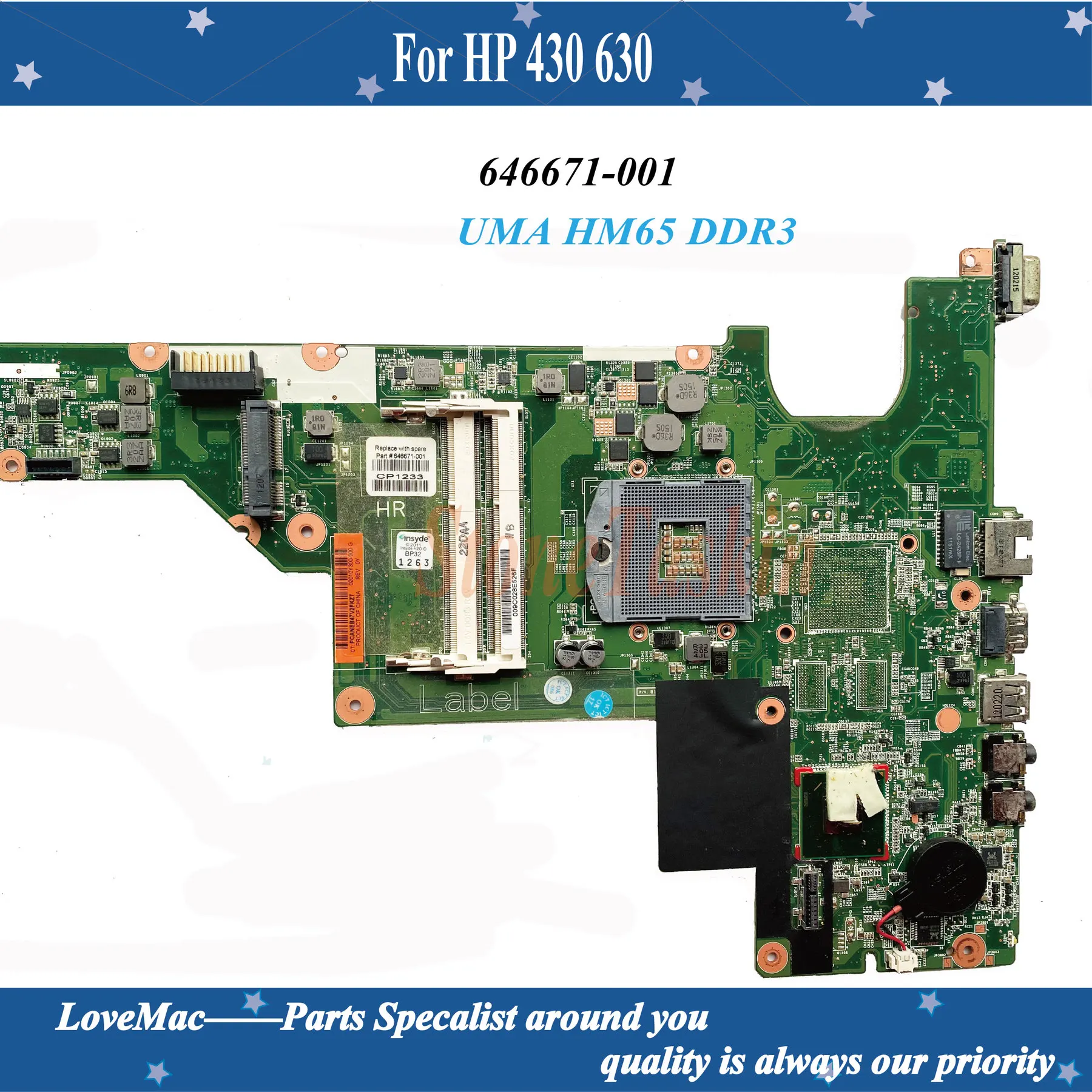 Высококачественная материнская плата для ноутбука 646671-001 HP PAVILION 430 630 HM65 DDR3 UMA MB