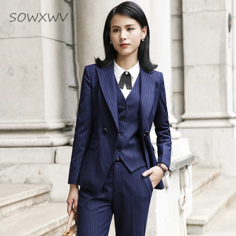 Официальная форма дизайнерские брючные костюмы модная полосатая Женская одежда
