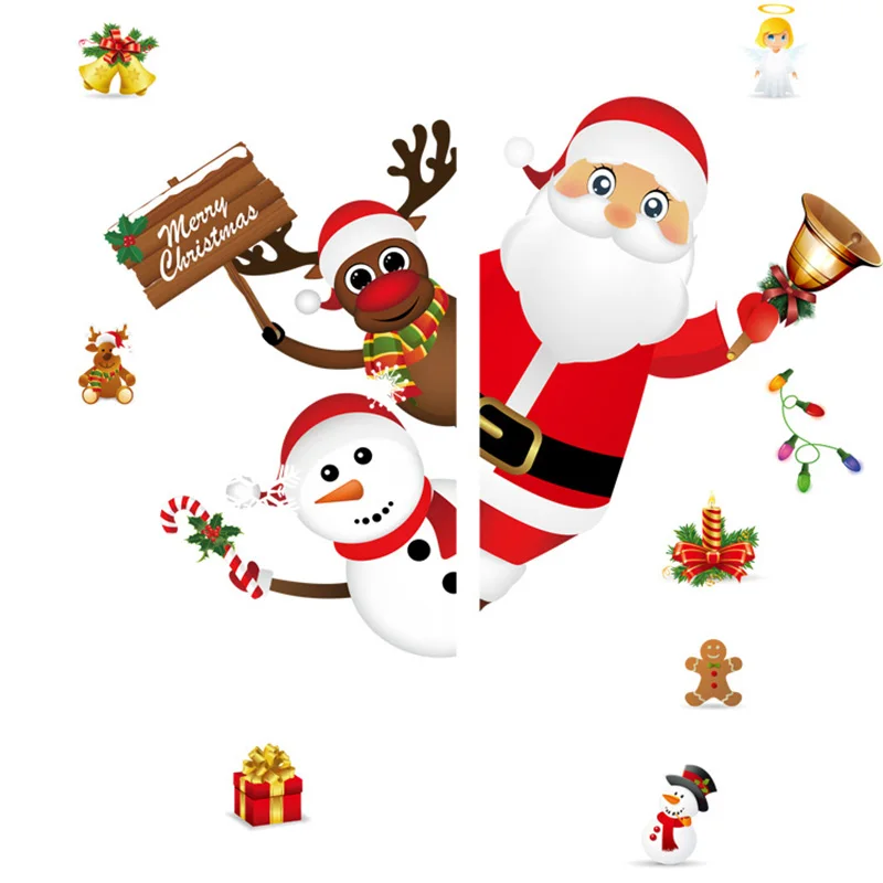 

New Cartoon Christmas Stickers for Window Showcase Removable Santa Clause Snowman Home Decor Adhesive PVC New Year Glass Mural