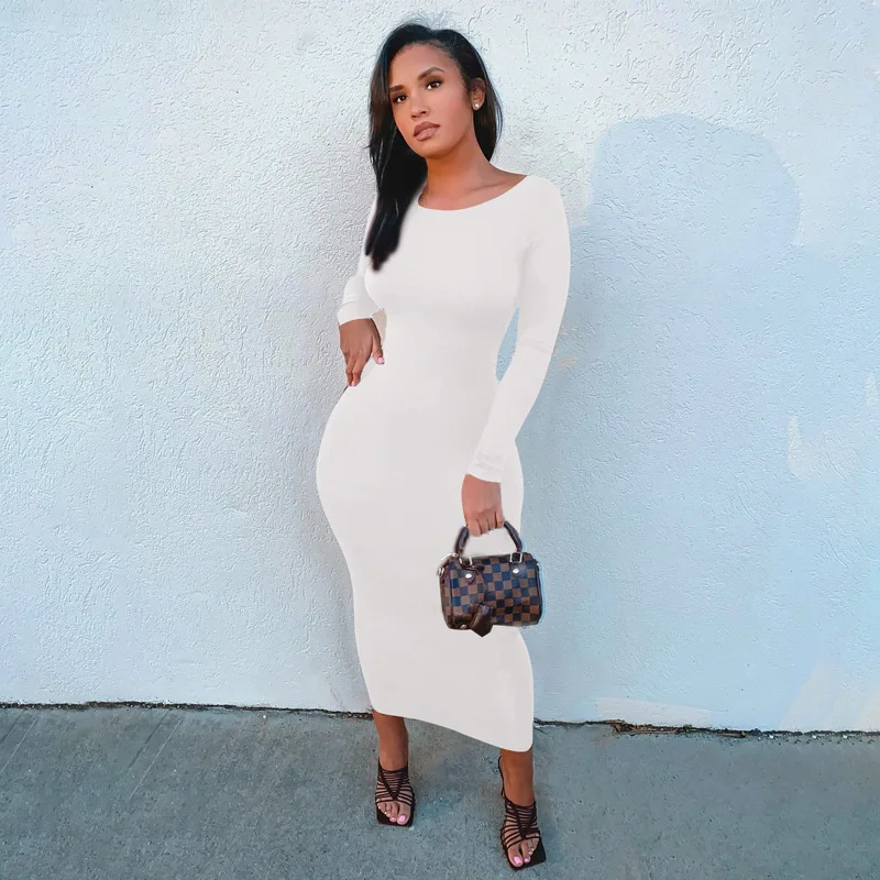 

hirigin 2021 Spring Sexy Backless Midi Dresses Bodycon Elegant Evening Club Party Birthday Brown Long Sleeve Dress Women