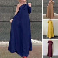 womens long dresses muslim solid robe fashion streamer collar pleated dress middle east arab islam loose large hem kaftans