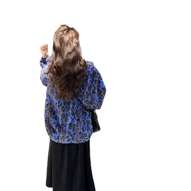 Женственный мягкий теплый Леопардовый принт на молнии с длинным рукавом |