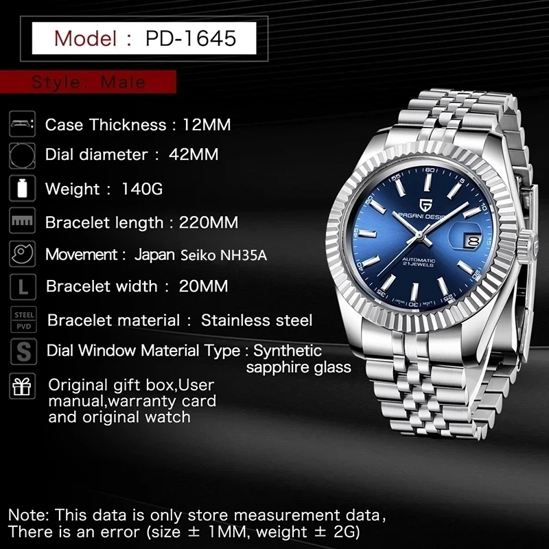 

PAGANI DESIGN Automatic Mechanical Antique Men watch Stainless Steel Luxury Sapphire Watch men Japan Seiko NH35A Business watch