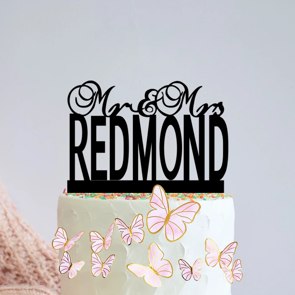 

Custom Wedding Cake Topper Of Your Last Name, Mustache Pet Pattern, Personalized Genuine Simple Sign For Wedding&Anniversary