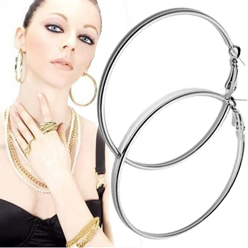 Женские серьги кольца 1 пара модные серебряные Гладкие большие прозрачные