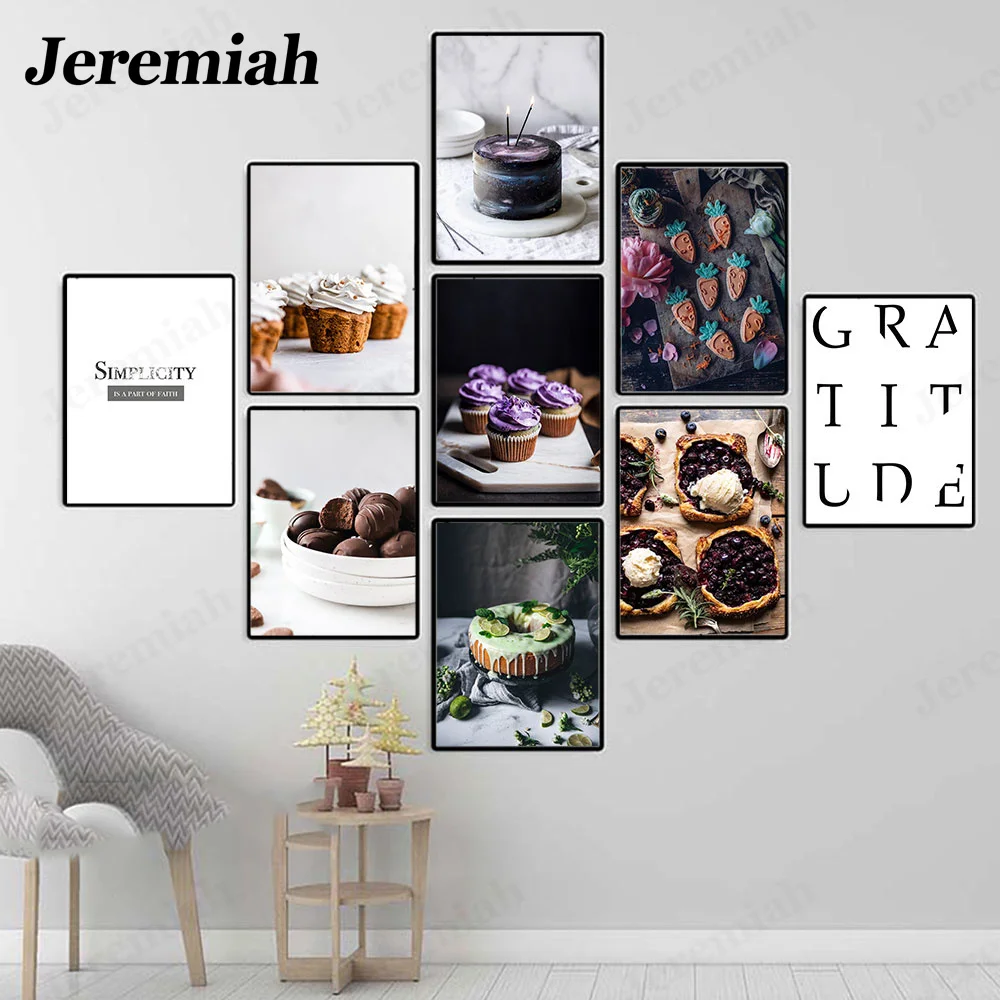 

Modern Dessert Series Canvas Poster Cake Chocolate and Fruit Filling Picture Print Kitchen Restaurant Decoration