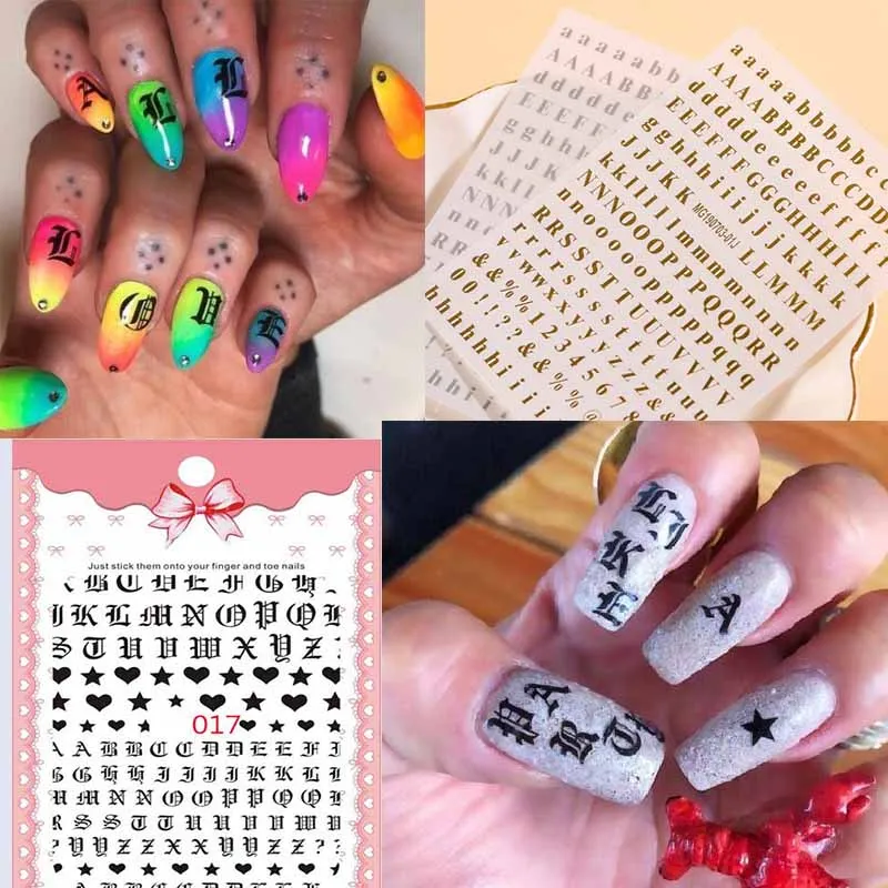 Золотые буквы 3d наклейки для ногтей черные и белые слова зеркальные Z0248|Стикеры