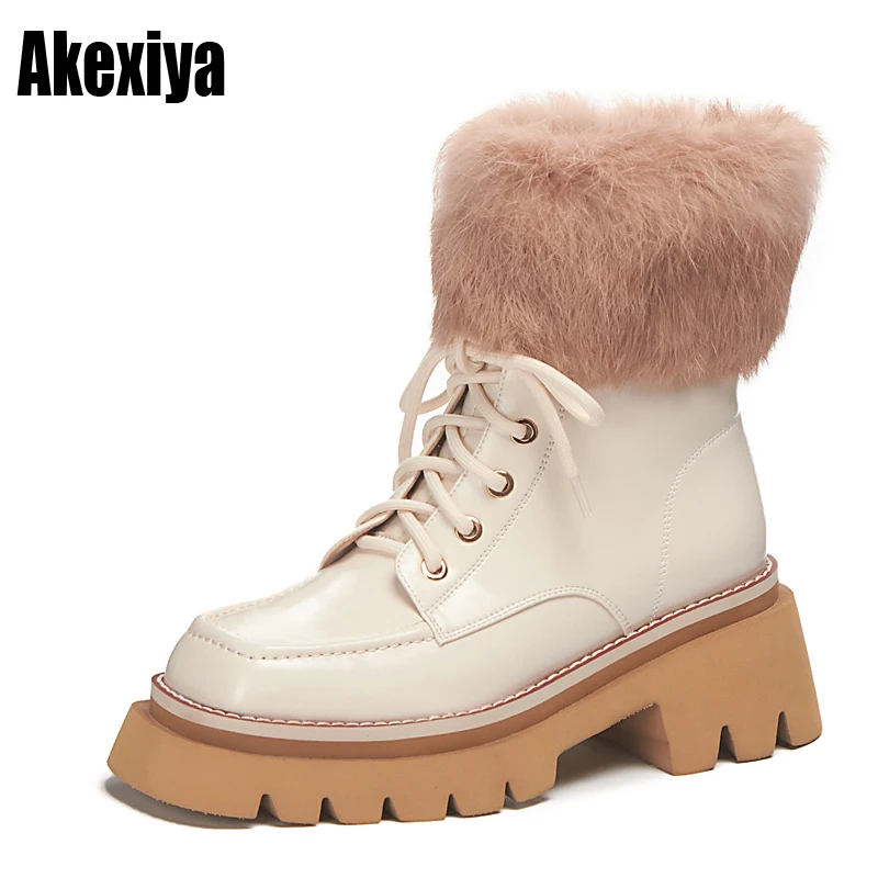

Genuine Leather Women Snow Boots Winter Platform Shoes Ankle Boots For Women Non-slip Keep Warm Plush boots BC2555