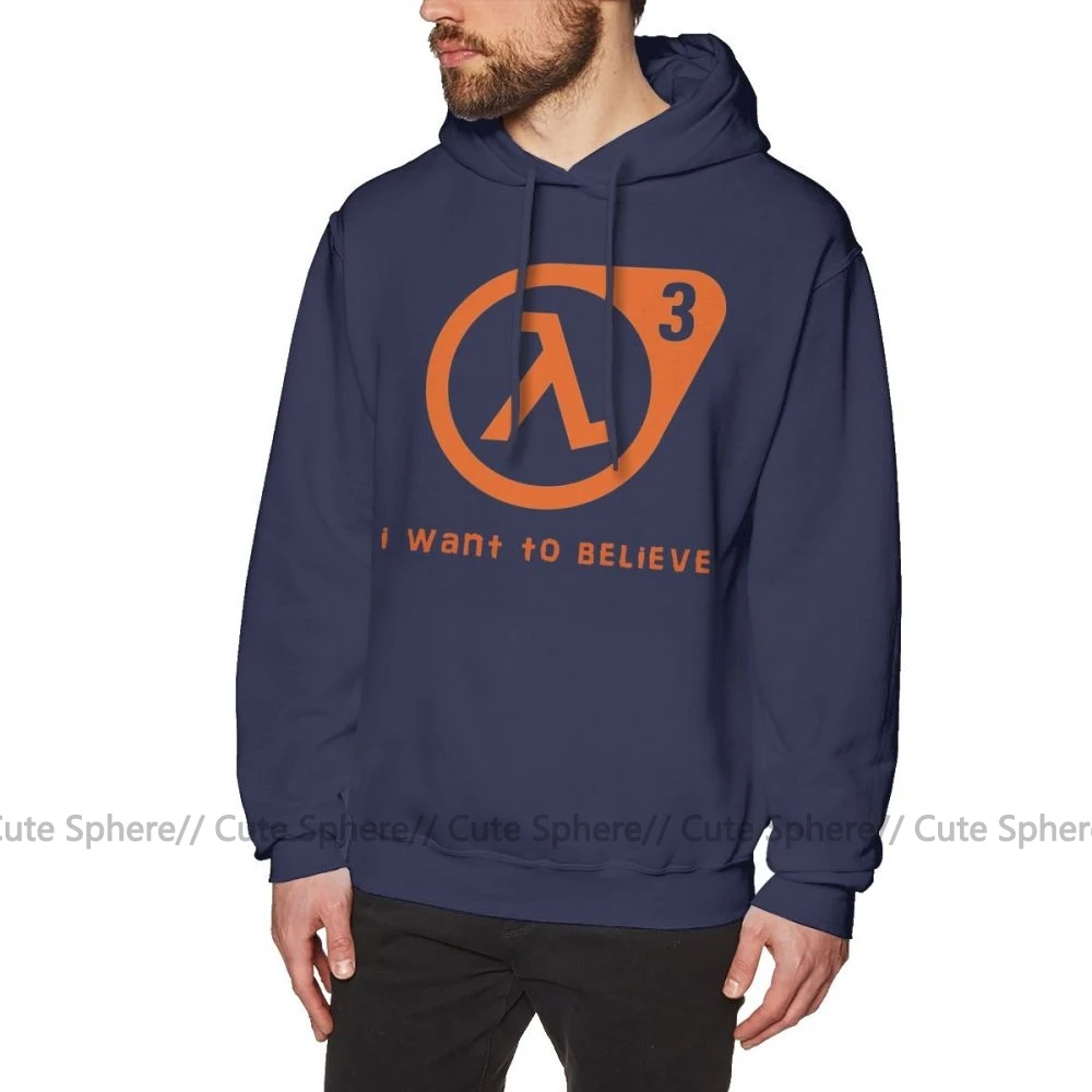 Толстовка с капюшоном Half Life 3 I Want To Believe, Свободный пуловер с капюшоном, длинная Хлопковая мужская серая толстовка с капюшоном - Цвет: Navy Blue