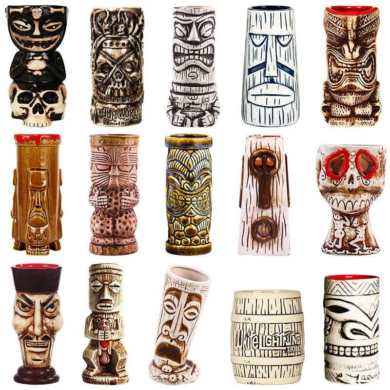 Halloween Ceramic Tiki Mug Creative Human Face Porcelain Beer Wine Mug Cup Hawaii Easter Island Zombie Cocktail Glass