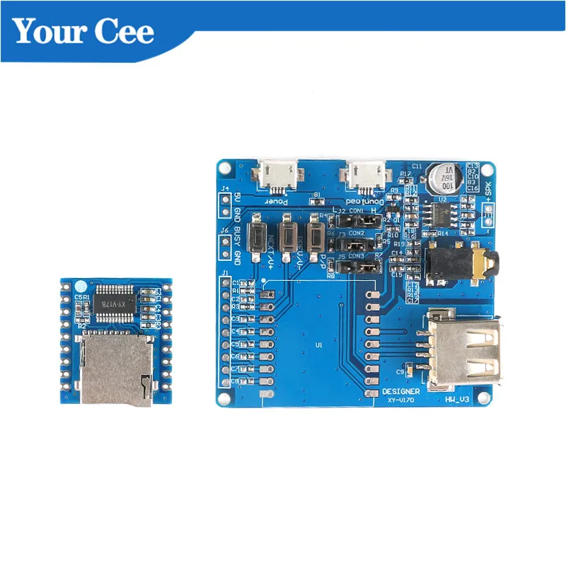 XY-V17B MP3 Player Module Serial Voice Development Board Controller Single Bus/IO Control/Support Card U Disk | Электронные