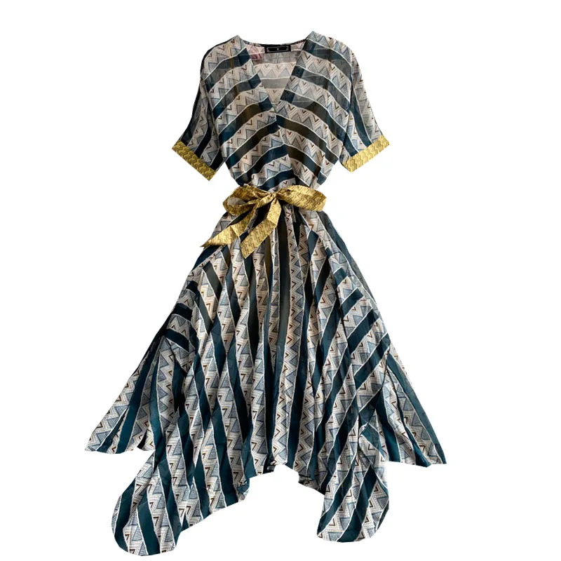 

Bali Thailand travel super fairy beach seaside holiday Bohemian V-neck Chiffon striped dress summer