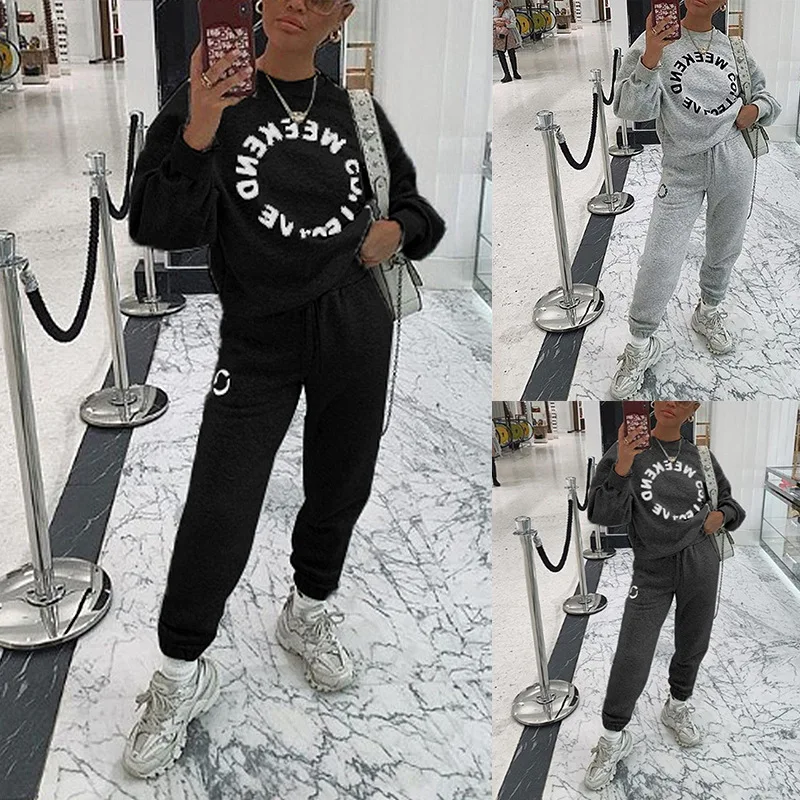 

Женский спортивный костюм для отдыха из 2 предметов, новинка осень 2020, Свободный Повседневный свитер с длинным рукавом и надписью, спортивны...