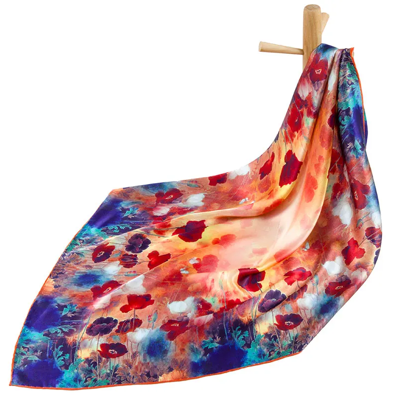 100% чистый Шелковый шарф Для женщин кукурузы с маками ручной работы шелковый