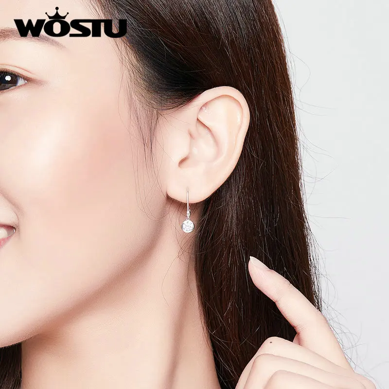 WOSTU New Fashion 100% 925 Sterling Silver Exquisite Round Zircon Drop Earrings For Women Wedding Luxury Jewelry DXE747 | Украшения и