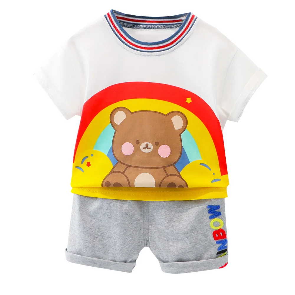 Комплект одежды для маленьких мальчиков Летняя футболка с изображением медведя