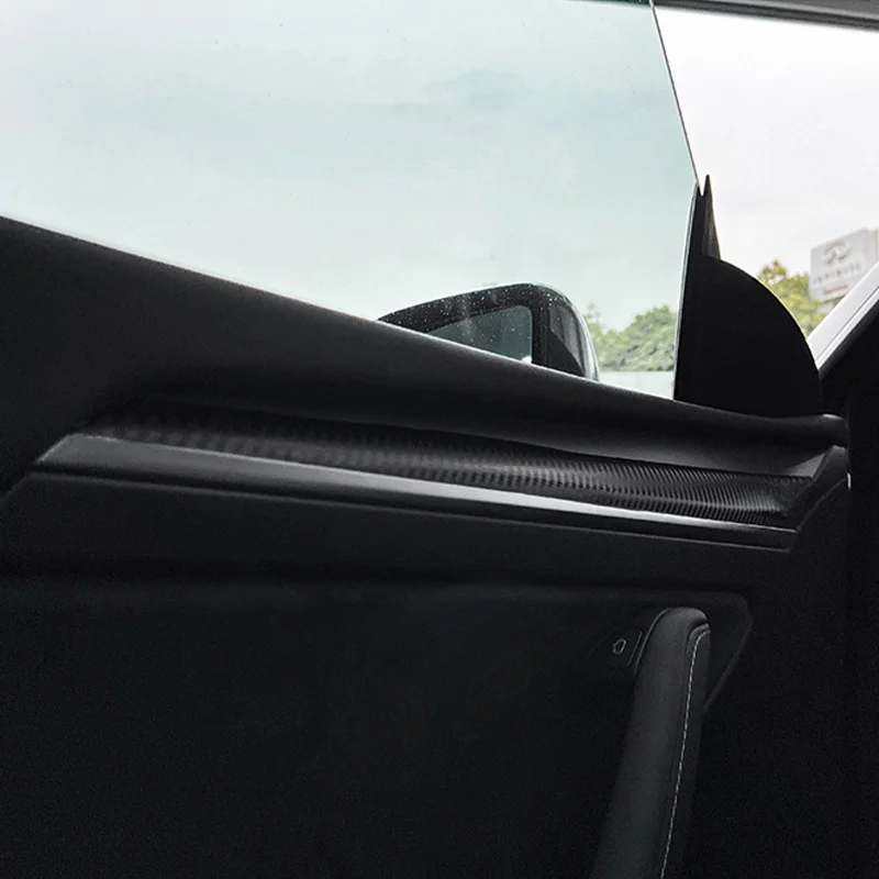 

2021 Carbon Fiber Style Dashboard Decoration Cover Trim For Tesla Model Y 2021 Car Inner Door Soft Trim Strips