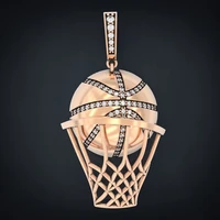 austrian rhinestone inlaid basketball pendant mens hip hop rock jewelry metal necklace accessories basketball fans gift