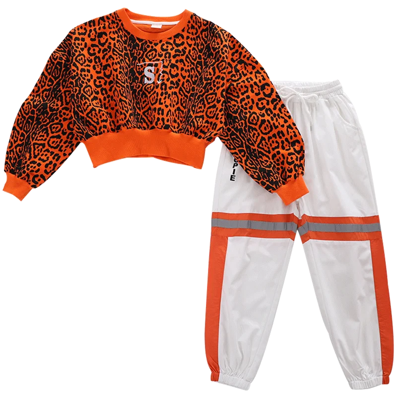 Костюм в стиле хип-хоп с леопардовым принтом для девочек | Детская одежда и обувь