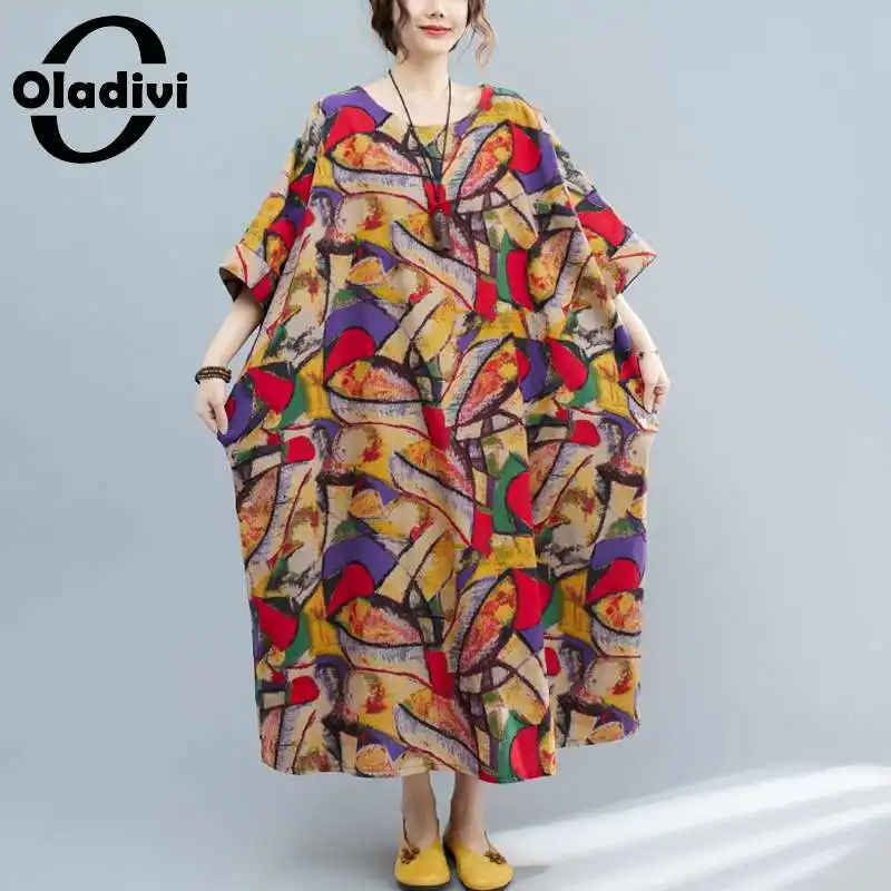 Платье Oladivi женское длинное из хлопка и льна повседневная одежда большого