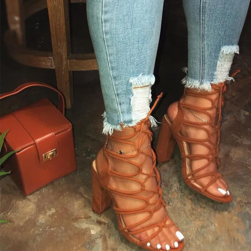 

Ladies Sandals Gladiator Cross Tied Women Pumps Rome High Heels Female Bandage Slingback Shoes Summer Women Sandalias Mujer