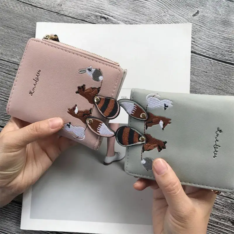 Милый короткий кошелек с животными из мультфильмов, Женский кошелек из искусственной кожи на молнии, женский маленький кошелек для монет, держатель для карт для девочек#2