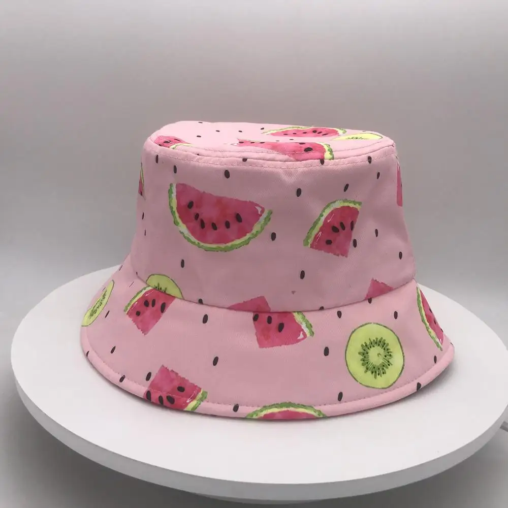 

Unisex Adult Flat Bucket Hats Watermelon Prints Fisherman Caps Outdoors Girl Sun Protective Beach Hat