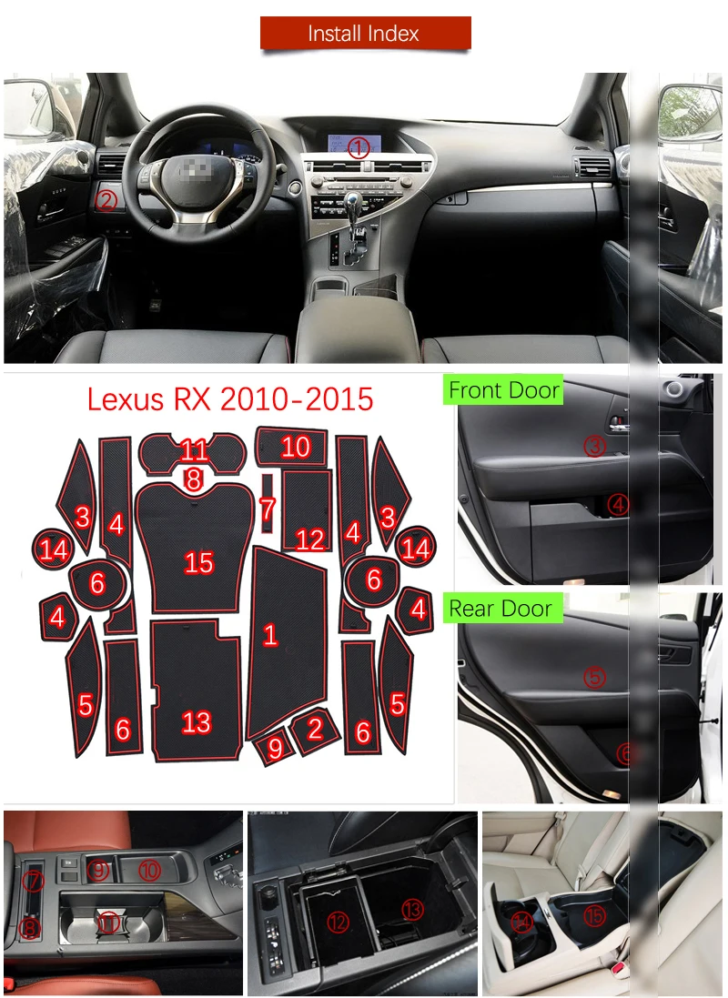 Противоскользящий резиновый коврик слот для ворот Lexus RX RX270 RX350 RX450h 2010 2012 2013 2014 2015