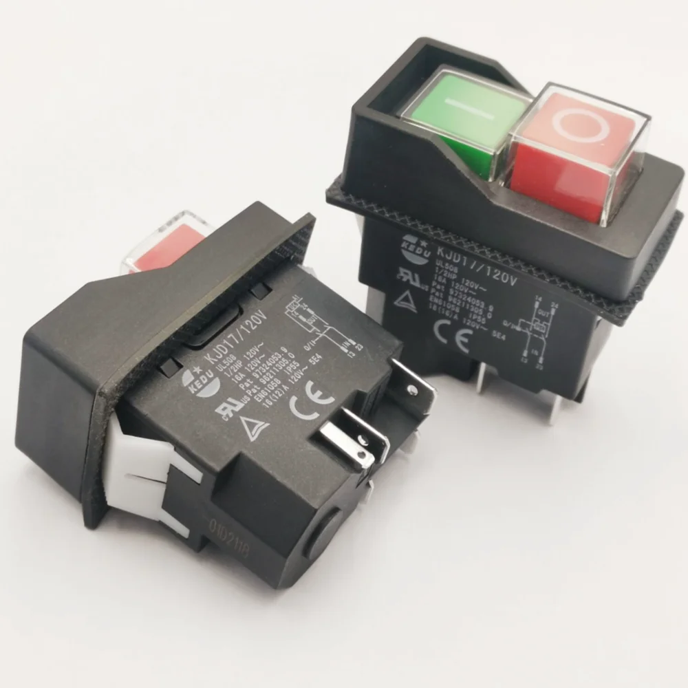 

1PC AC120V 16A Waterproof Electromagnetic Push Button switch 4/5Pin KJD17 IP55 Under-voltage protection Starter Safety Switch