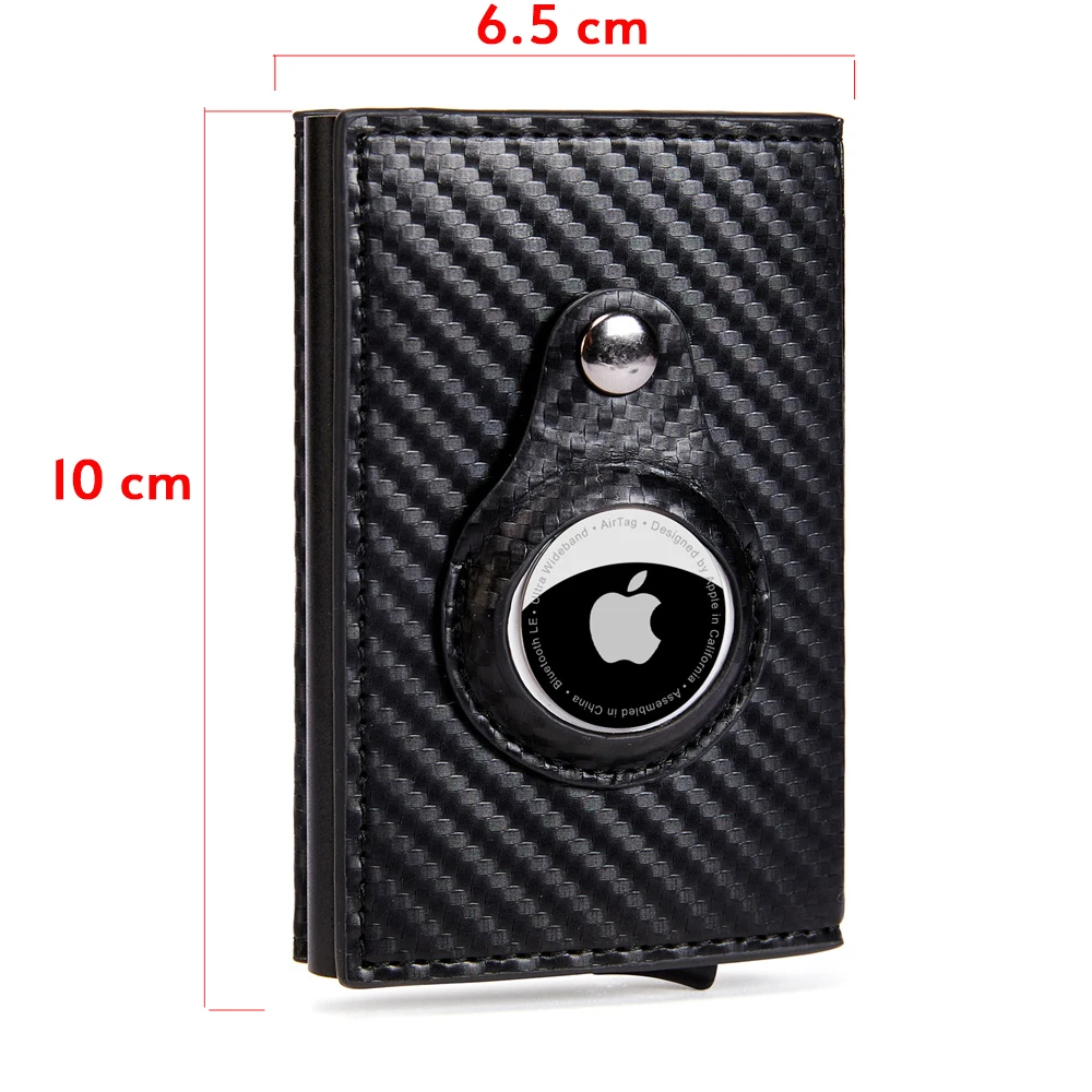 Rfid Credit Card Holder For Apple Airtag Wallet Purse Men Women Carbon Fiber Coin Wallet with Photo ID Window Money Clips Wallet