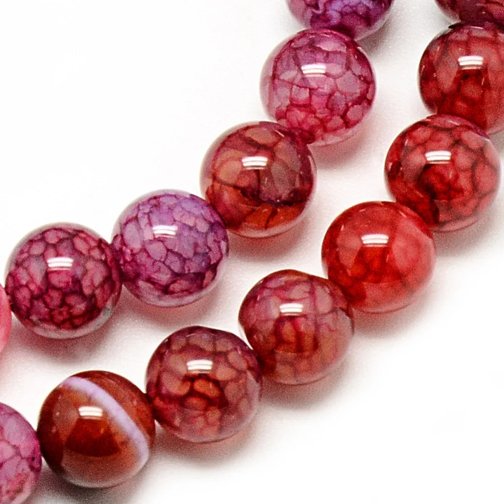 

1 Strand Natural Dragon Veins Agate Beads Strands, Dyed, Round, Crimson, 8mm, Hole: 1mm; about 48pcs/strand, 14.96inches