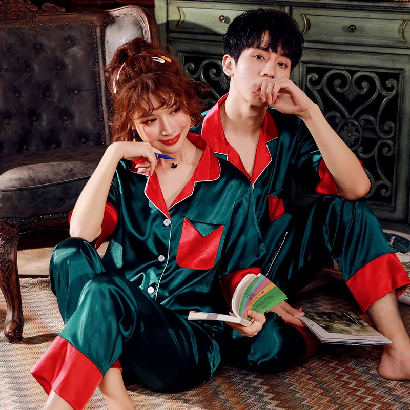 

Couple Pajamas Women Spring Autumn Short-sleeved Plus Size Men Women Sleepwear 2021 Summer Ice Silk Thin Pijamas Loose Homewear