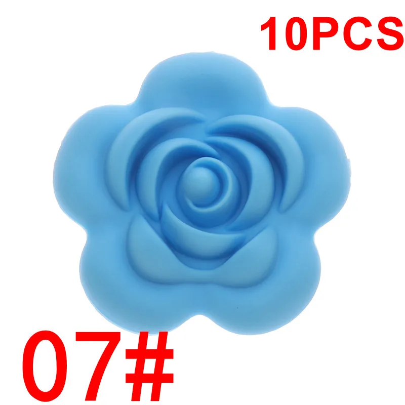 07 Blue Fkisbox 10 шт. Силиконовые Розовые Детские зубные кольца BPA бесплатно цветок жемчуг бижутерия для прорезывания зубов DIY пустышка цепь очаровательные игрушки для кормления - Цвет: 07 Blue