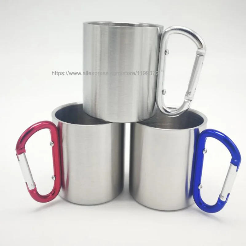 50 X Free Shipping Carabiner Handle Cup And Double Wall Stainless Steel Mug 220ml Camping Clip Hook | Дом и сад