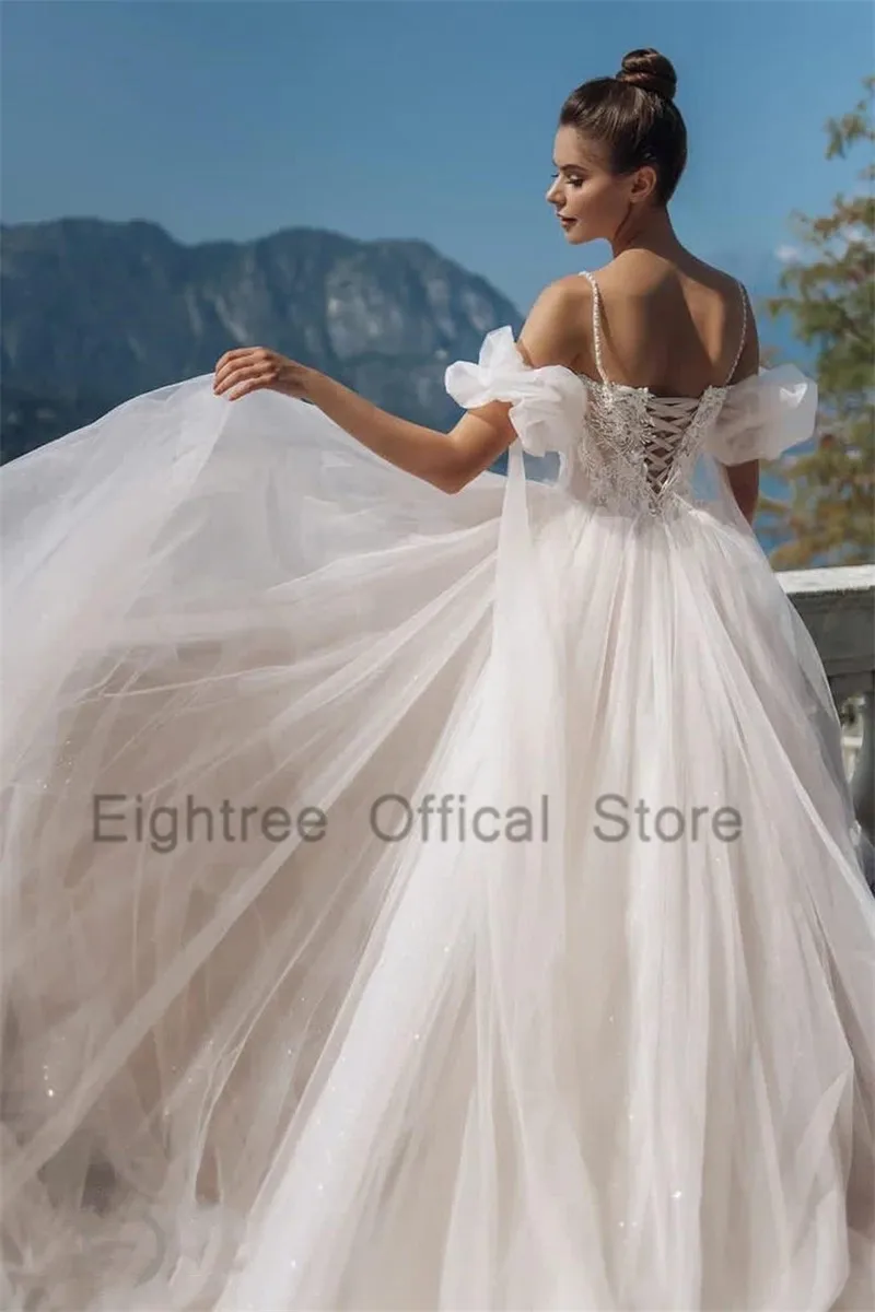

Eightree Sexy Plus Size Wedding Dresses Lace Vintage Wedding Gowns 2021 Princess Beach Bride Dress Tulle Corset Back Spaghetti