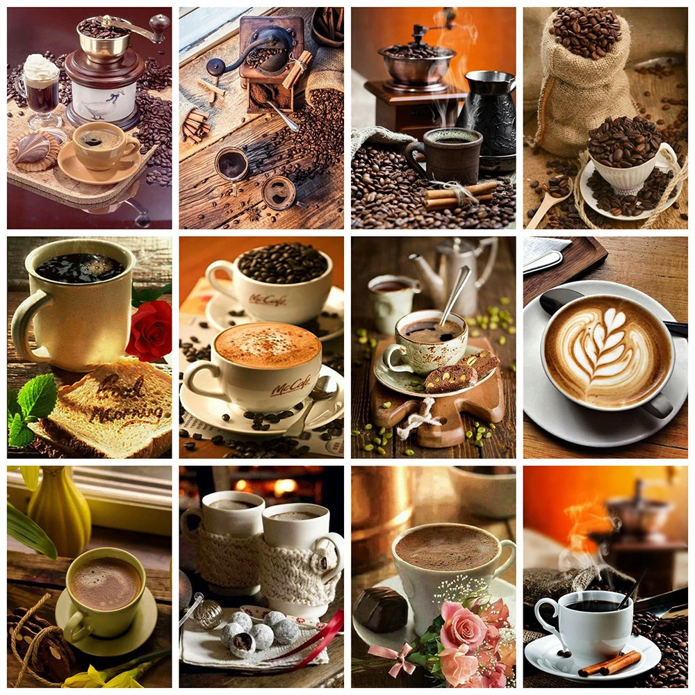 

DIY Painting By Numbers Coffee Cups Kit Oil Coloring By Numbers Kitchen Wall Art Picture Acrylic Canvas Paintings Room Decor