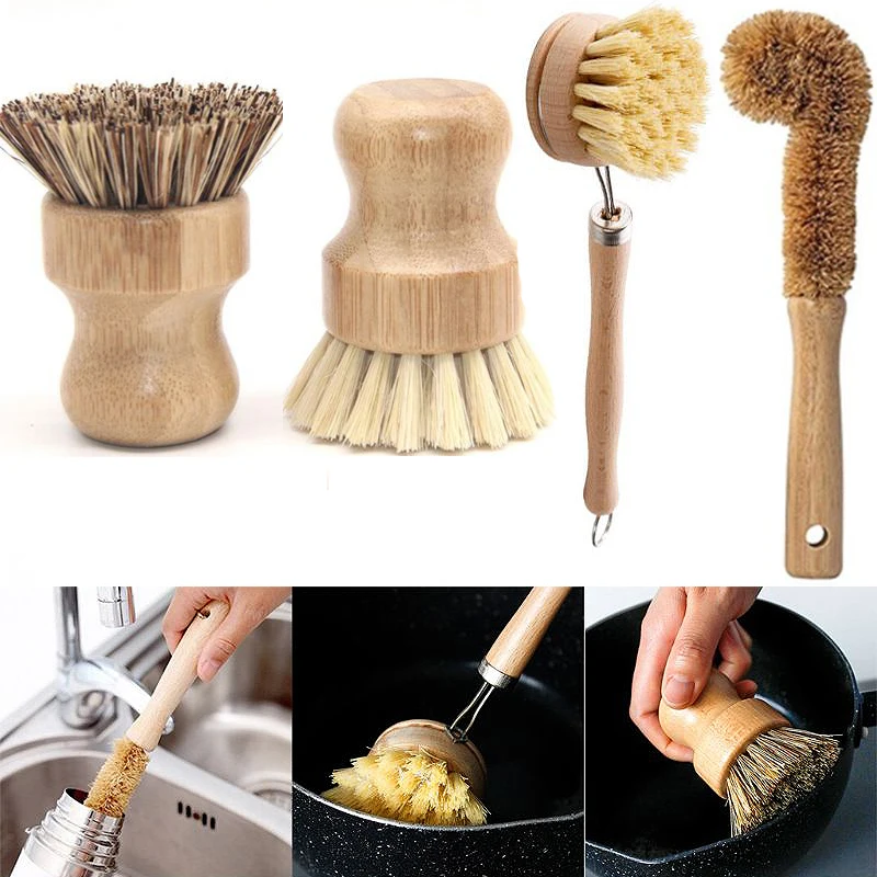Деревянный бамбуковый горшок блюдо чаша щетка для очистки Лонд ручка Кухня
